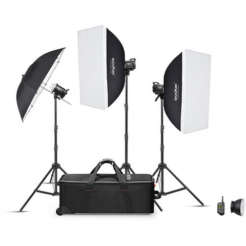 Kit de iluminacion Godox MS300VD con 3 flashes de estudio de 300Ws